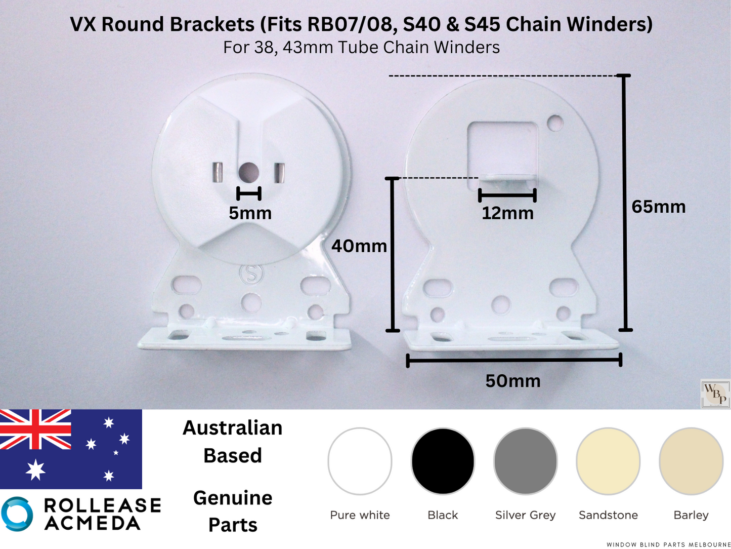 Genuine Acmeda RB08 & RB07 Roller Blinds Brackets, VX Round Model