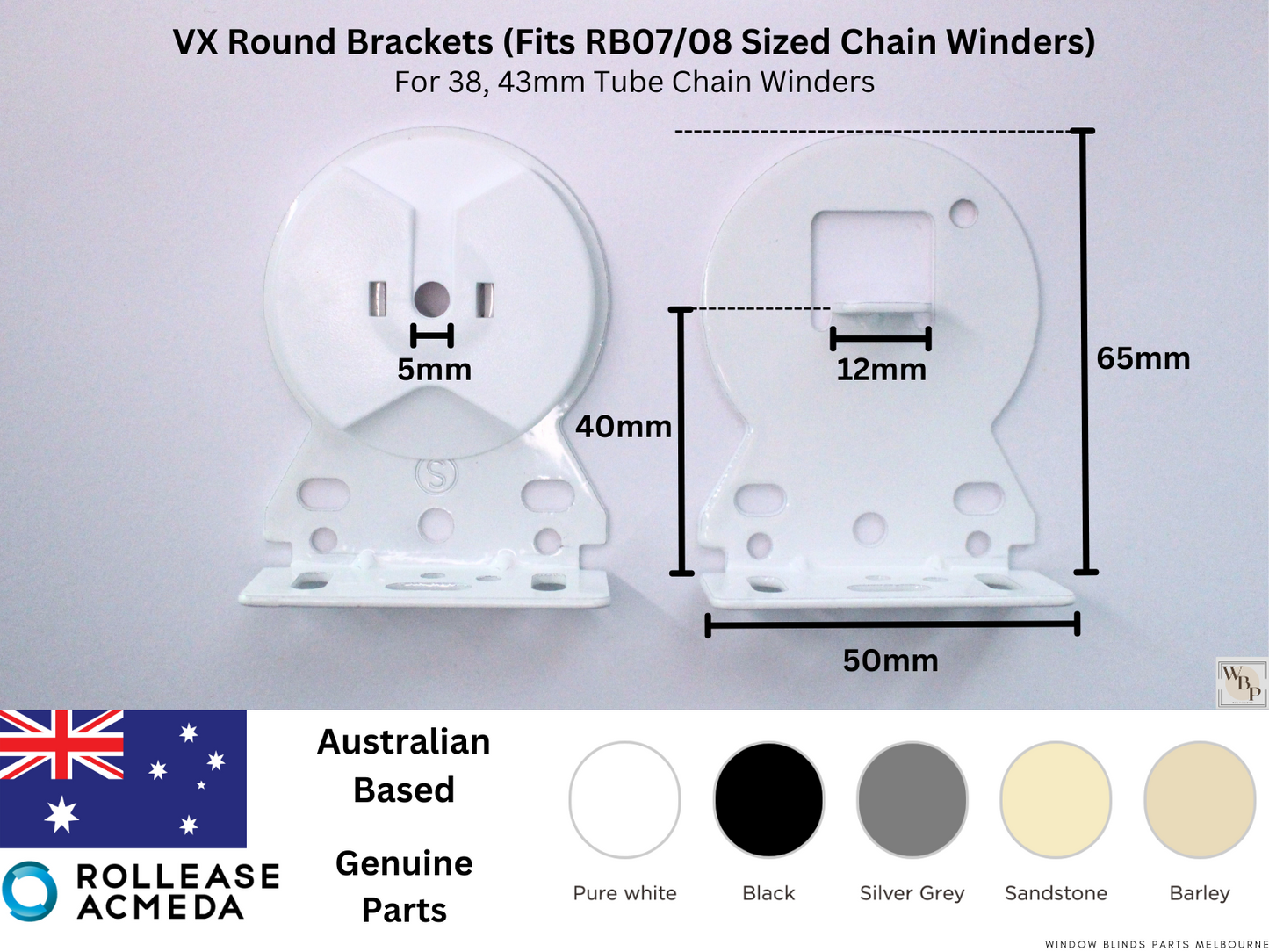 Genuine Acmeda RB08 & RB07 Roller Blinds Brackets, VX Round Model