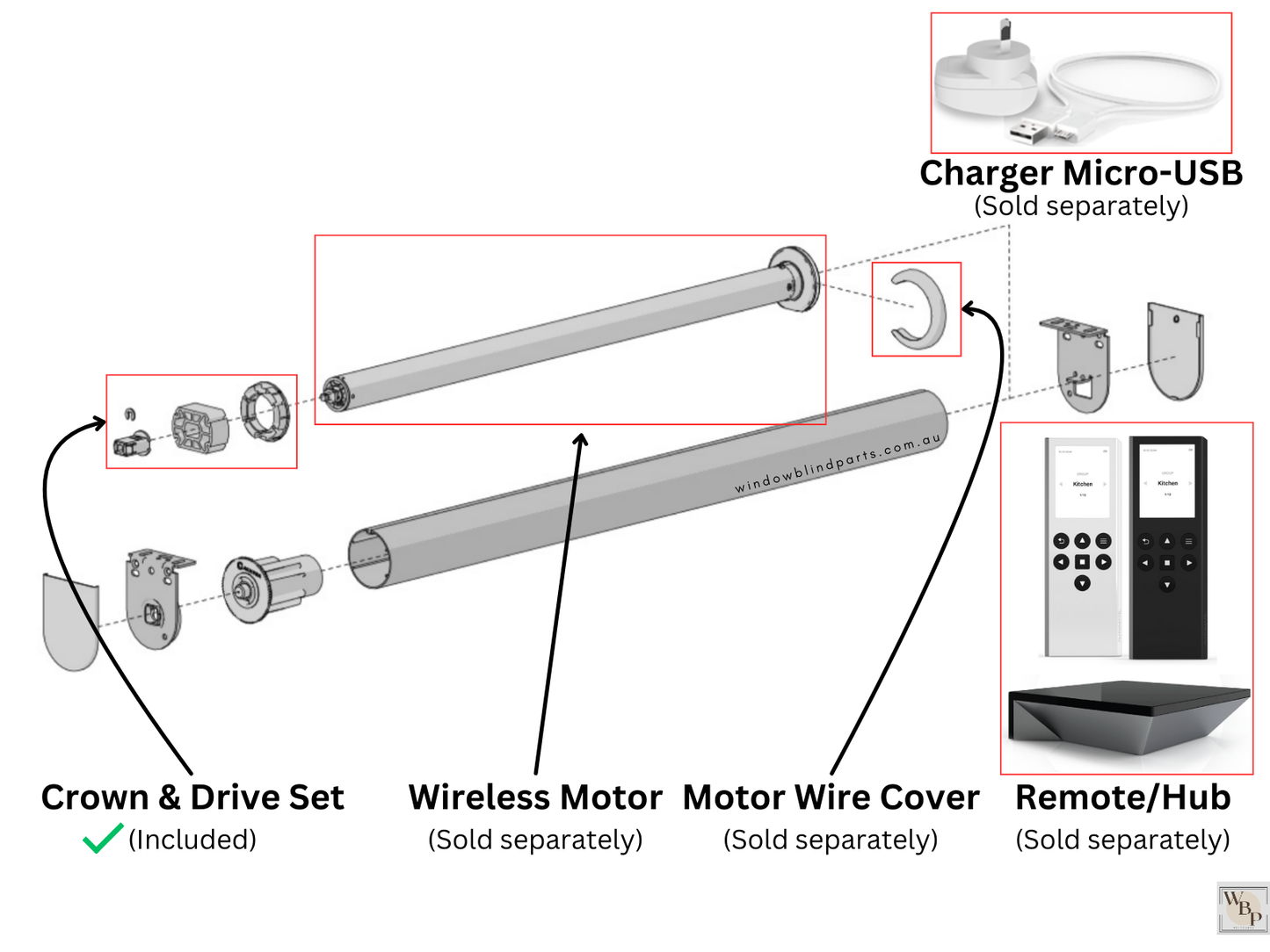 Genuine Acmeda Crown & Drive Set For 2.0Nm S45 (43mm Tubes) Battery Blind Motors