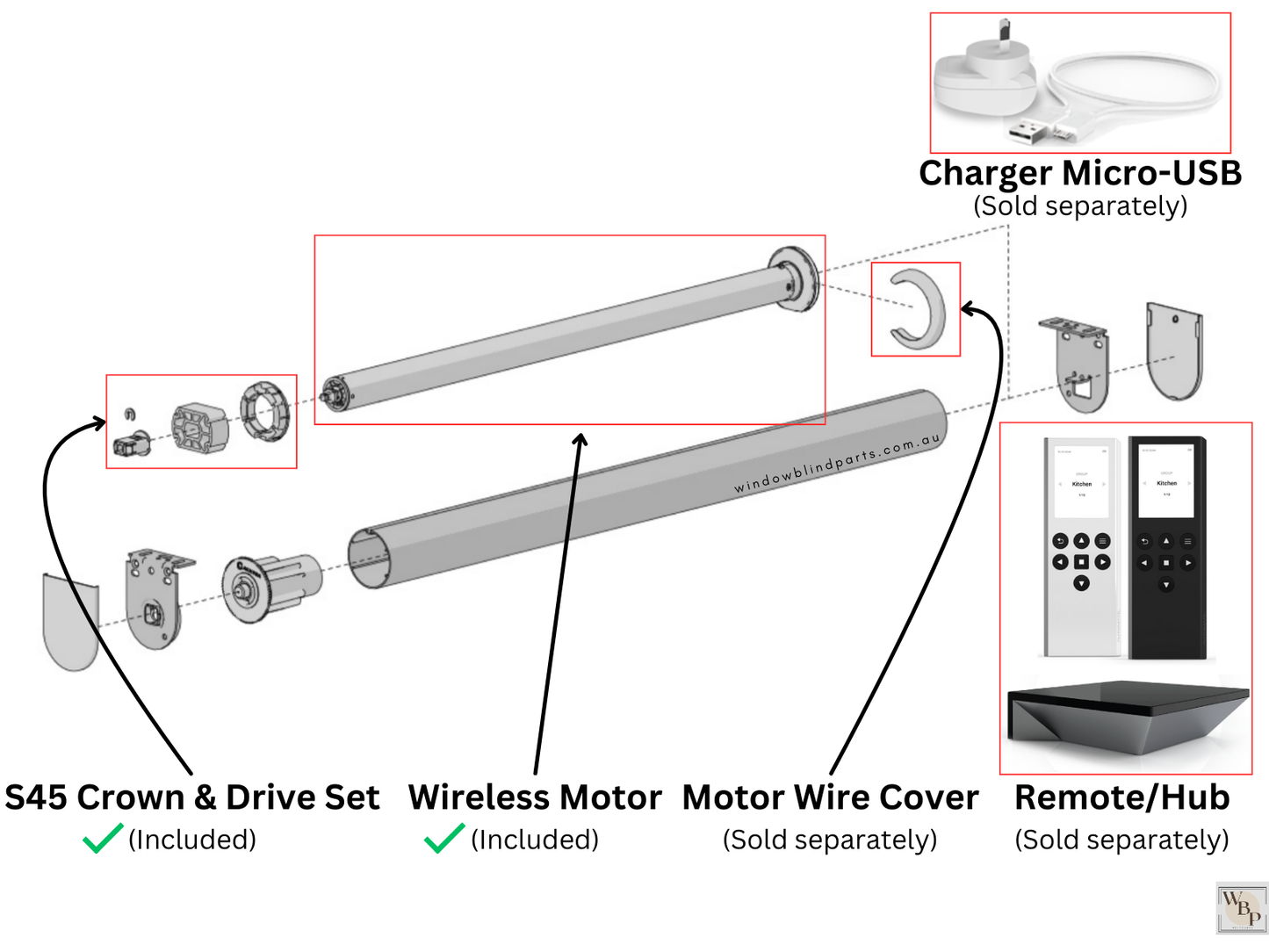 Acmeda Wireless 5V Re-Chargeable Motors 2.0Nm with Adapters for Roller Blinds