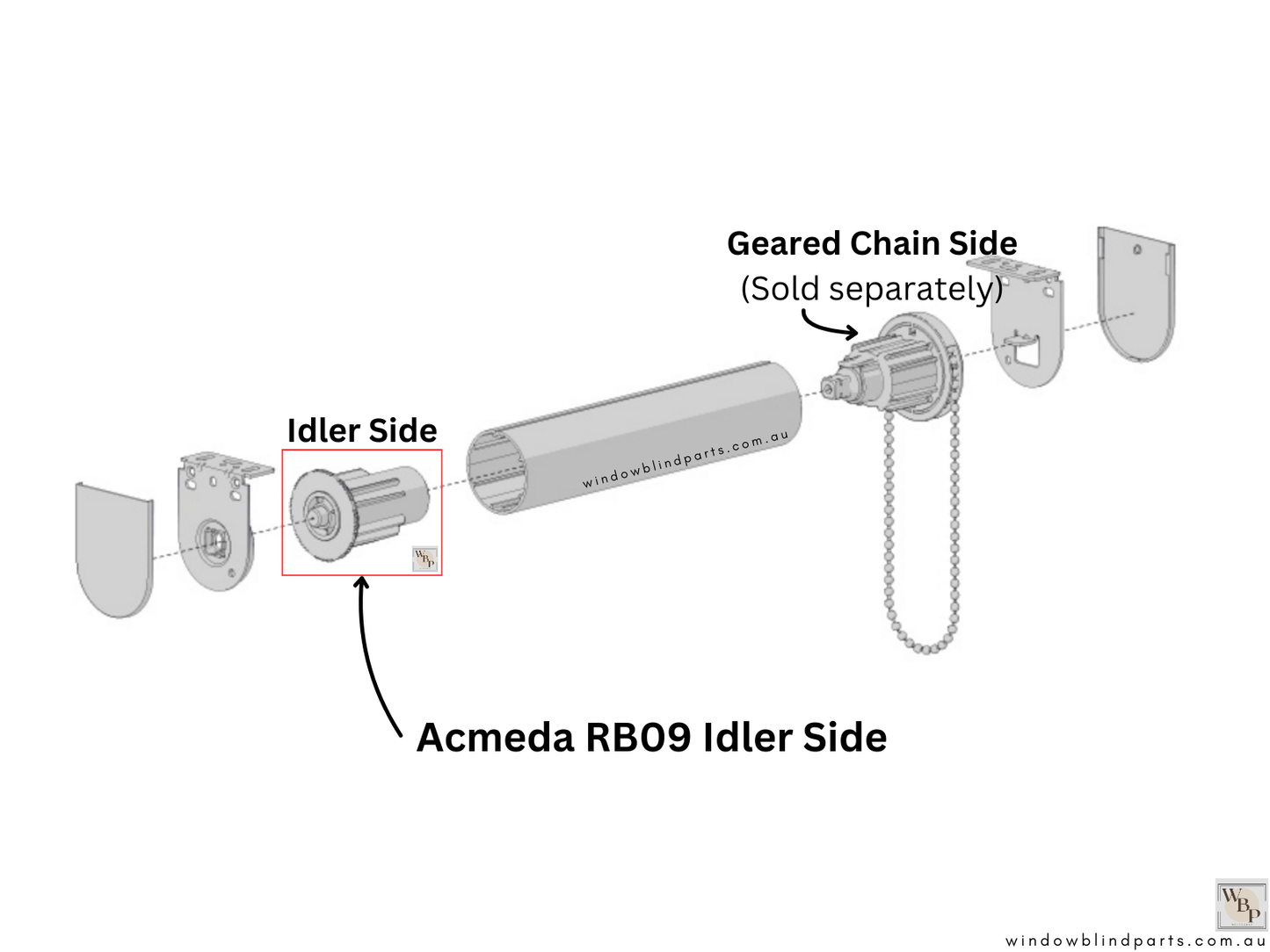 Genuine Acmeda RB09 S45 (For 43mm Tubes) Idler Pin End Part