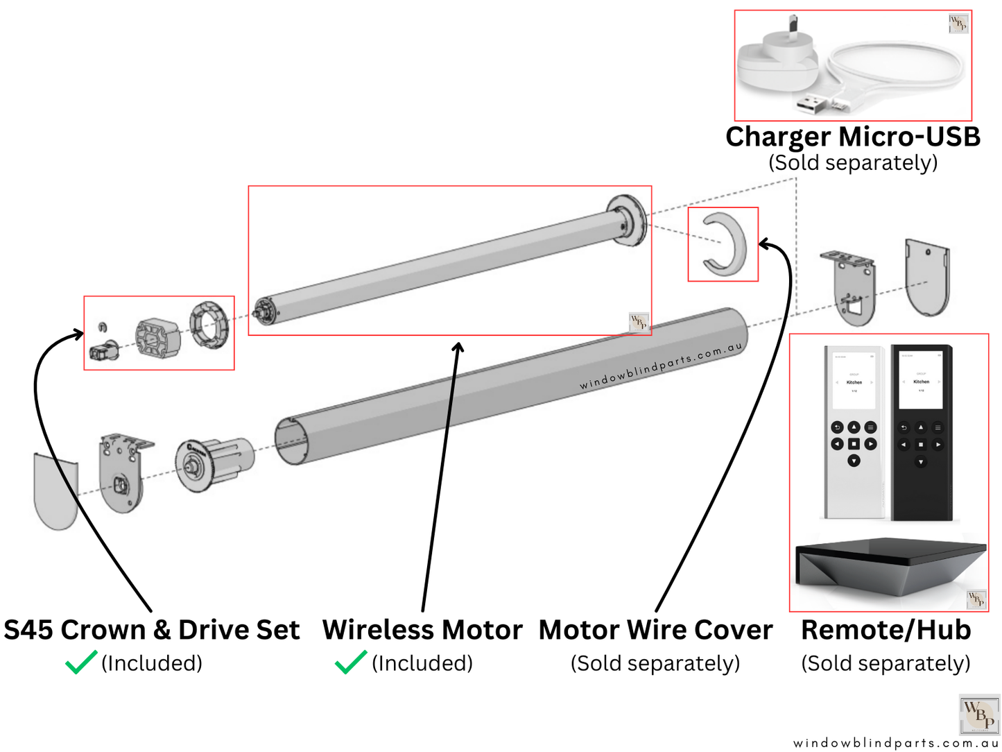 Acmeda Wireless 5V Re-Chargeable Motors 2.0Nm with Adapters for Roller Blinds