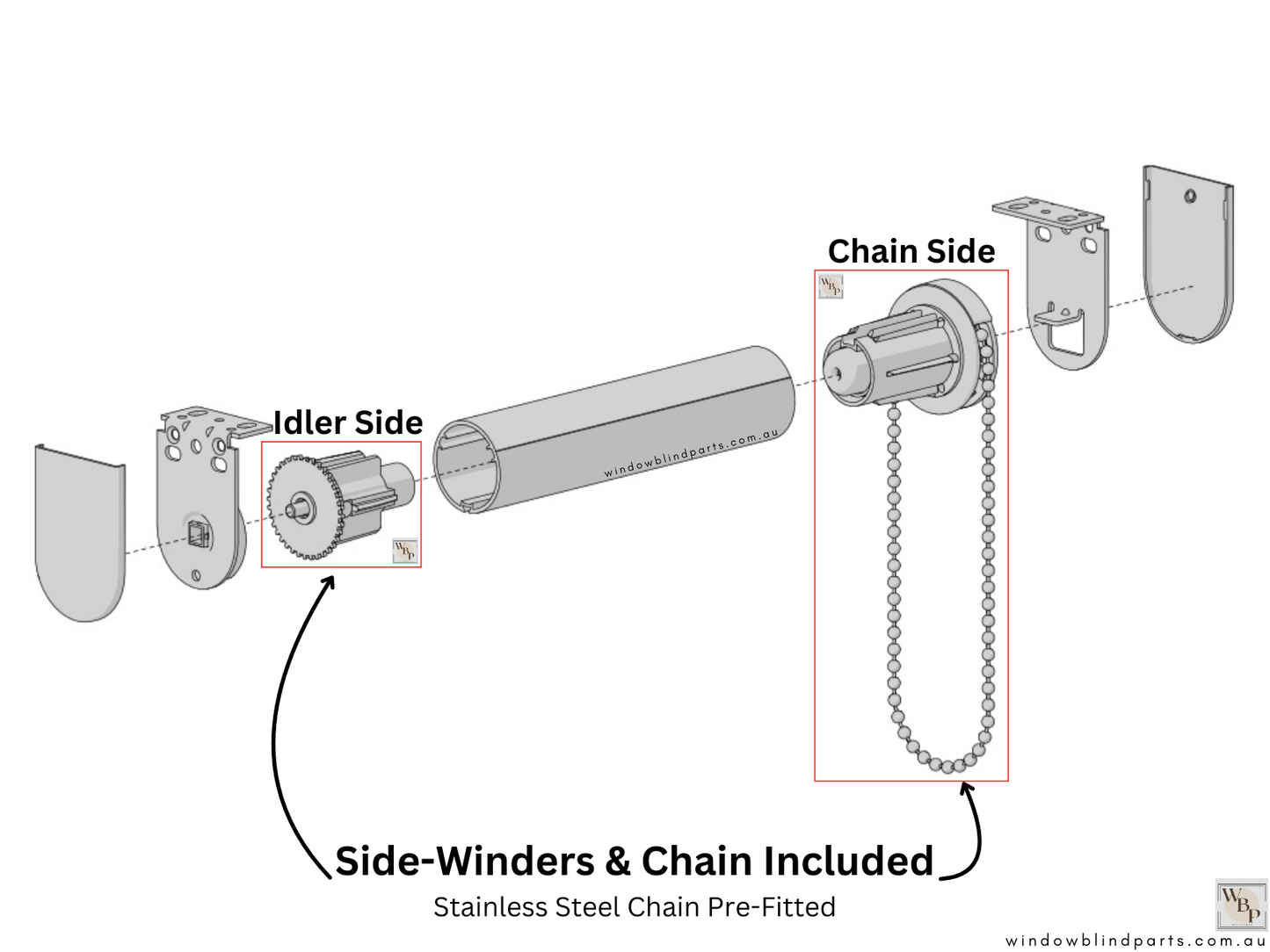 Genuine Acmeda RB08 S45 (For 43mm Tubes) Winder w/ Stainless Steel Chain Pre-Fitted