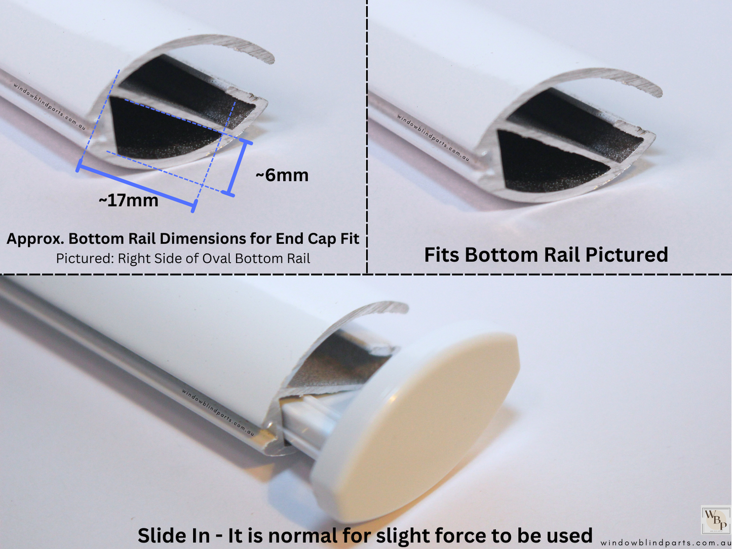 Roller Blind Oval Shape Bottom Rail End Caps Set & Single Sides