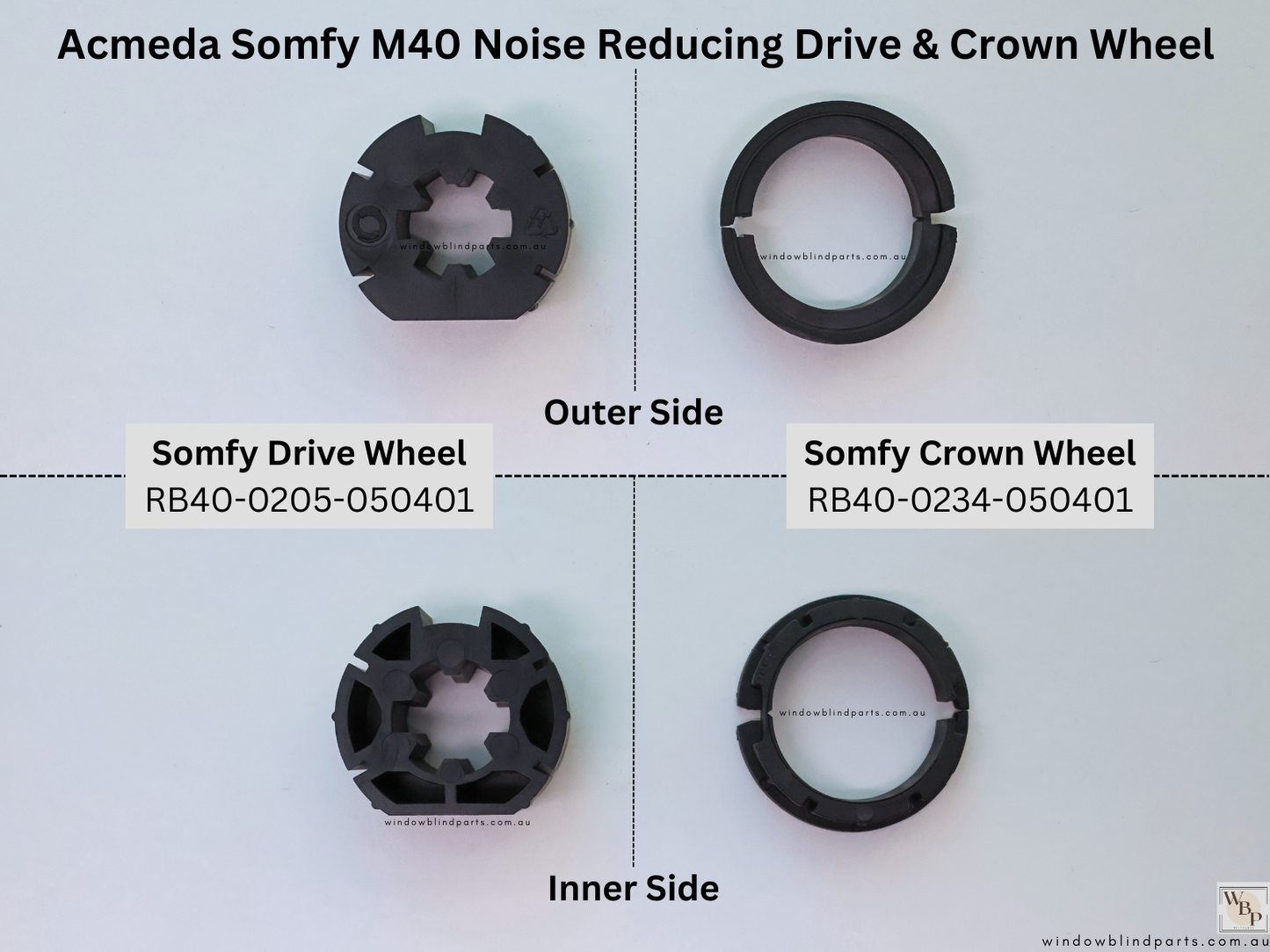 Genuine Acmeda Somfy M40 Noise Reducing Drive & Crown Wheel for S45 Tube (RB40-0205-050401 & RB40-0234-050401)