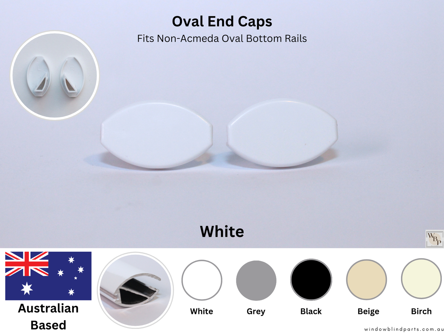 Roller Blind Oval Shape Bottom Rail End Caps Set & Single Sides