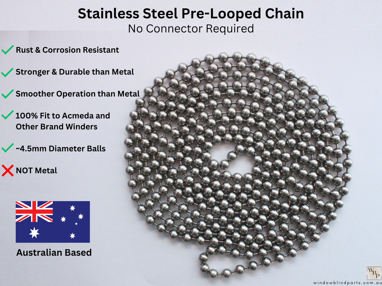 Roller Blind Chain Stainless Steel Pre Looped, No Joiners Required!