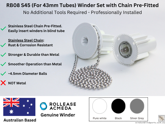 Genuine Acmeda RB08 S45 (For 43mm Tubes) Winder w/ Stainless Steel Chain Pre-Fitted