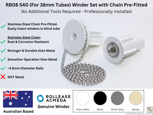 Genuine Acmeda RB08 S40 (For 38mm Tubes) Winder w/ Stainless Steel Chain Pre-Fitted