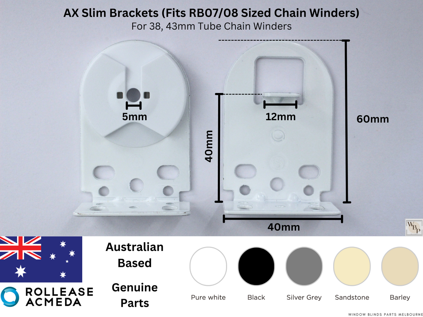 Genuine Acmeda RB08 & RB07 Roller Blinds Brackets, AX Slim Model