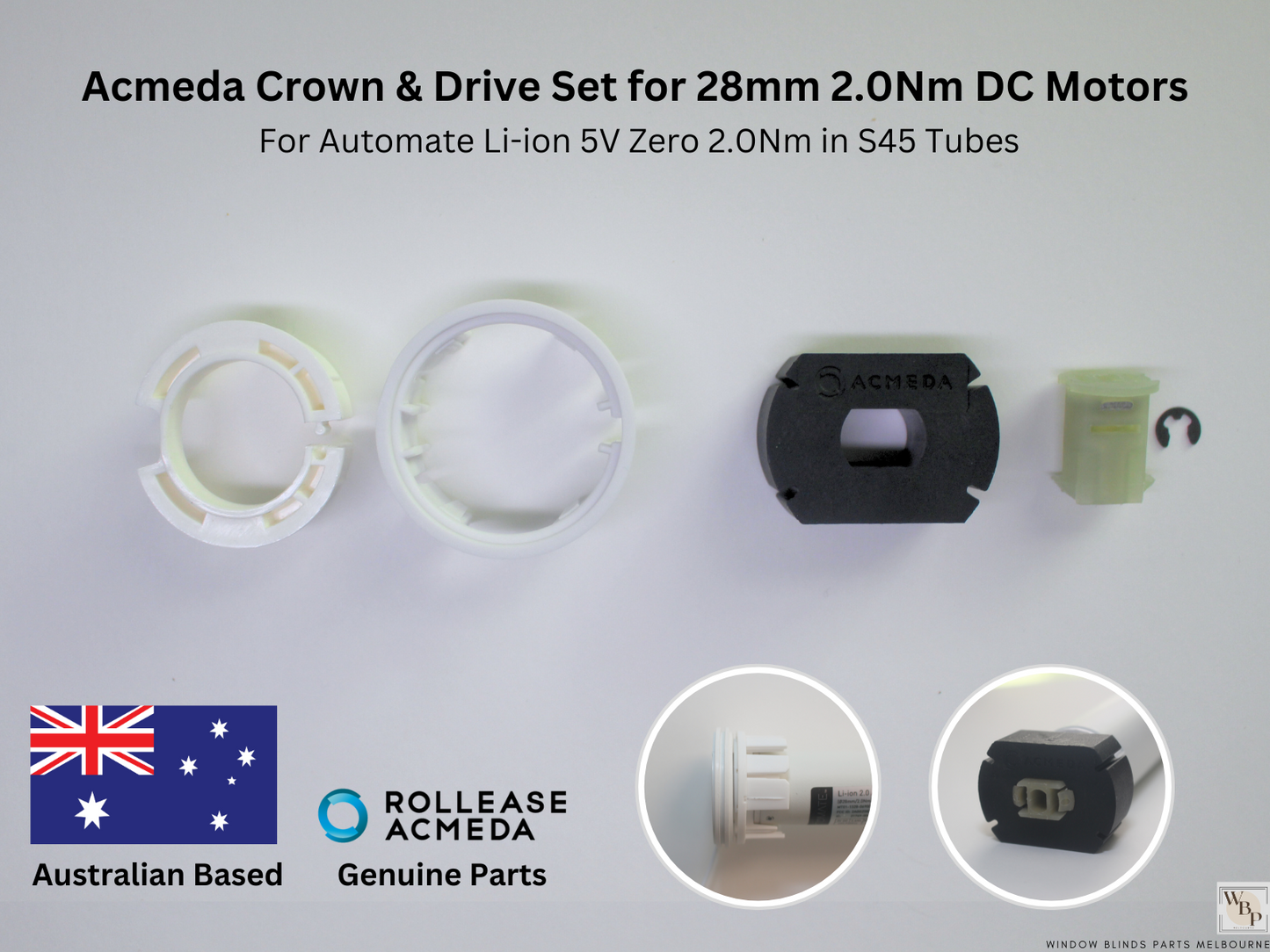 Genuine Acmeda Crown & Drive Set For 2.0Nm S45 (43mm Tubes) Battery Blind Motors