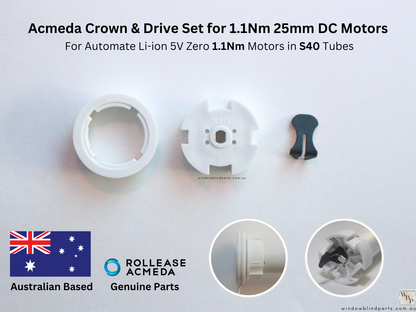 Genuine Acmeda Crown & Drive Set For 1.1Nm S40 (38mm Tubes) Battery Blind Motors