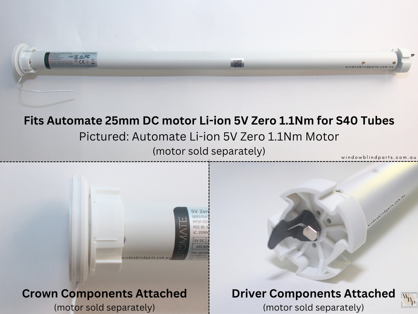 Genuine Acmeda Crown & Drive Set For 1.1Nm S40 (38mm Tubes) Battery Blind Motors