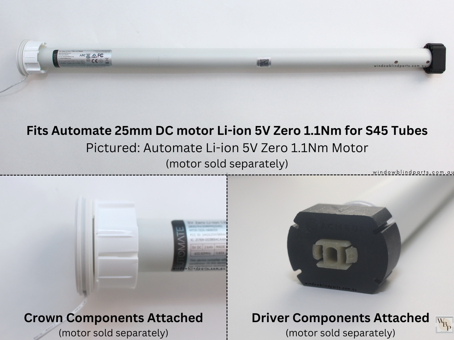 Genuine Acmeda Crown & Drive Set For 1.1Nm S45 (43mm Tubes) Battery Blind Motors