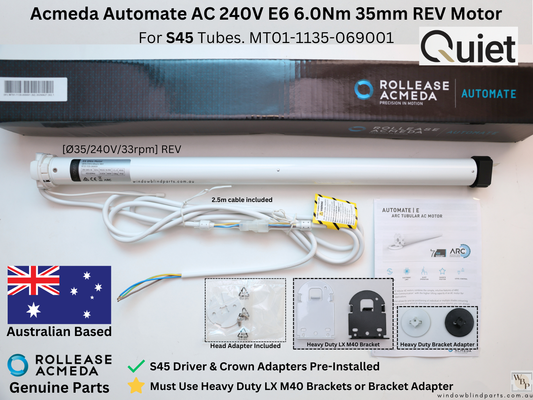 Acmeda Automate E6 6Nm 240V 35mm Wired Motor with Adapters for Roller Blinds