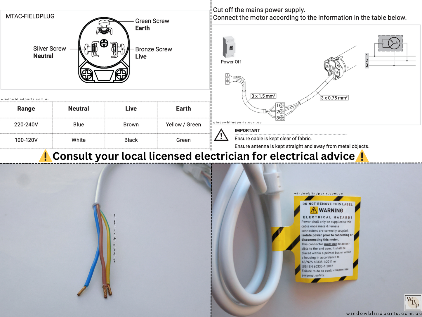 Acmeda Automate E6 6Nm 240V 35mm Wired Motor with Adapters for Roller Blinds