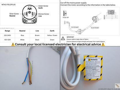 Acmeda Automate E6 6Nm 240V 35mm Wired Motor with Adapters for Roller Blinds