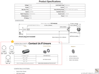 Acmeda Automate E6 6Nm 240V 35mm Wired Motor with Adapters for Roller Blinds