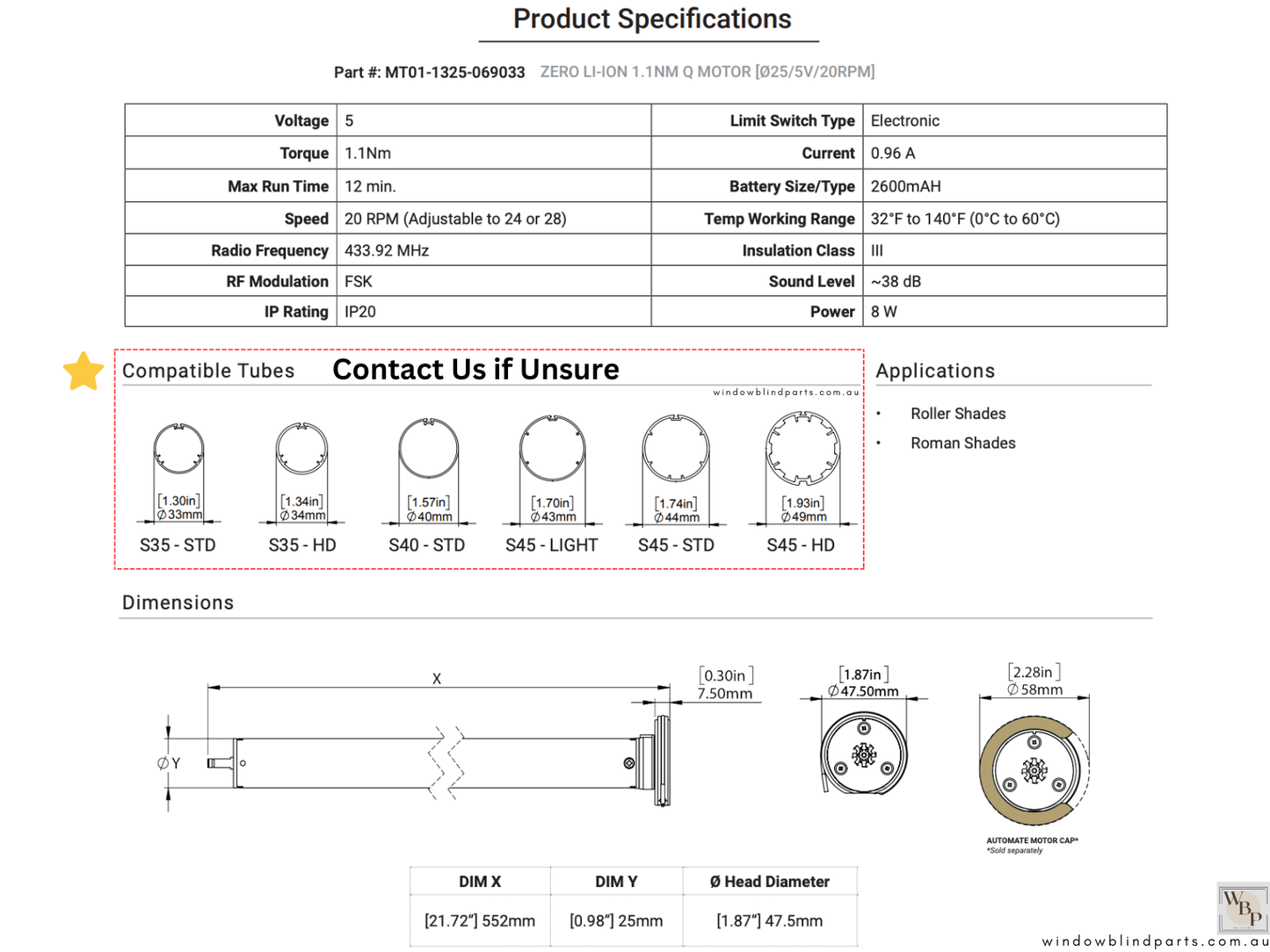 Acmeda Wireless 5V Re-Chargeable 1.1Nm 25mm Motor with Adapters for Roller Blinds