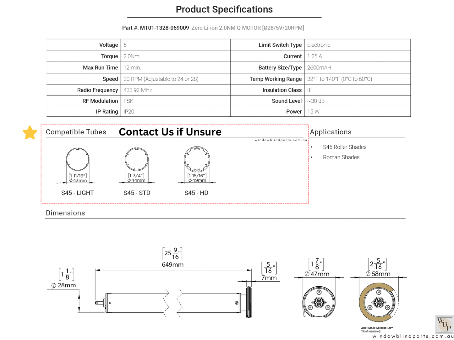 Acmeda Wireless 5V Re-Chargeable Motors 2.0Nm with Adapters for Roller Blinds