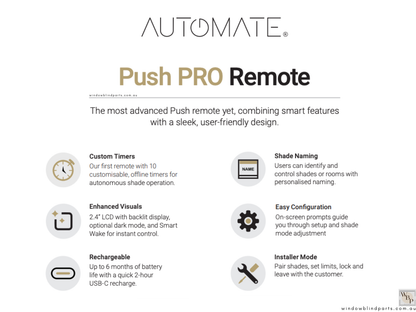 Genuine Acmeda Push PRO Remote Control For Automate Motor Roller Blinds - NEW