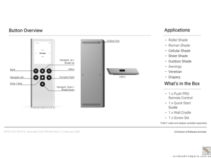 Genuine Acmeda Push PRO Remote Control For Automate Motor Roller Blinds - NEW