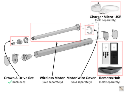 Genuine Acmeda Crown & Drive Set For 2.0Nm S45 (43mm Tubes) Battery Blind Motors