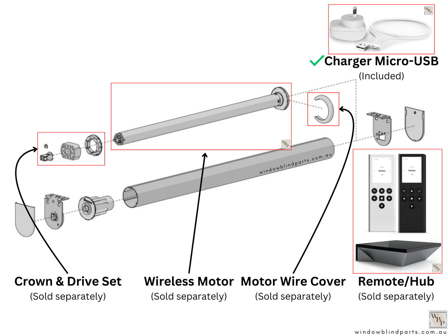 Acmeda 5V 2A Li-Ion Motor Wall Charger & 4m USB-A to Micro-USB Cable for Roller Blinds