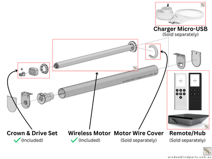 Acmeda Wireless 5V Re-Chargeable 1.1Nm 25mm Motor with Adapters for Roller Blinds