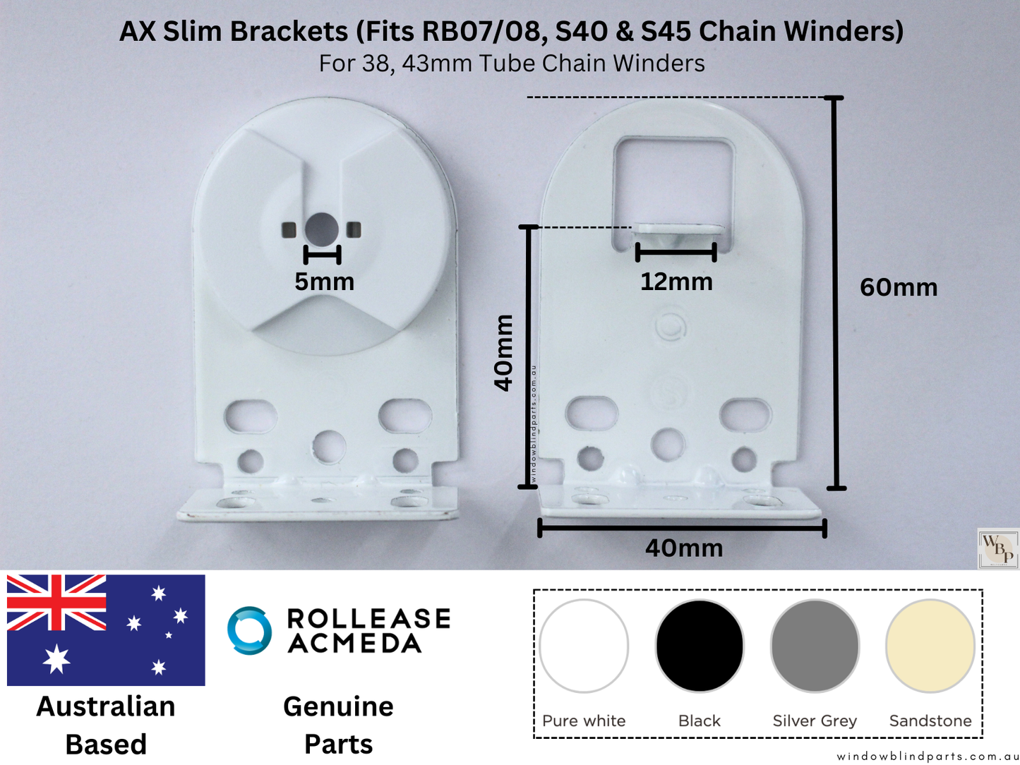 Genuine Acmeda RB08 & RB07 Roller Blinds Brackets, AX Slim Low Model