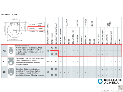 Genuine Acmeda RB08 & RB07 Roller Blinds Brackets, AX Slim Low Model