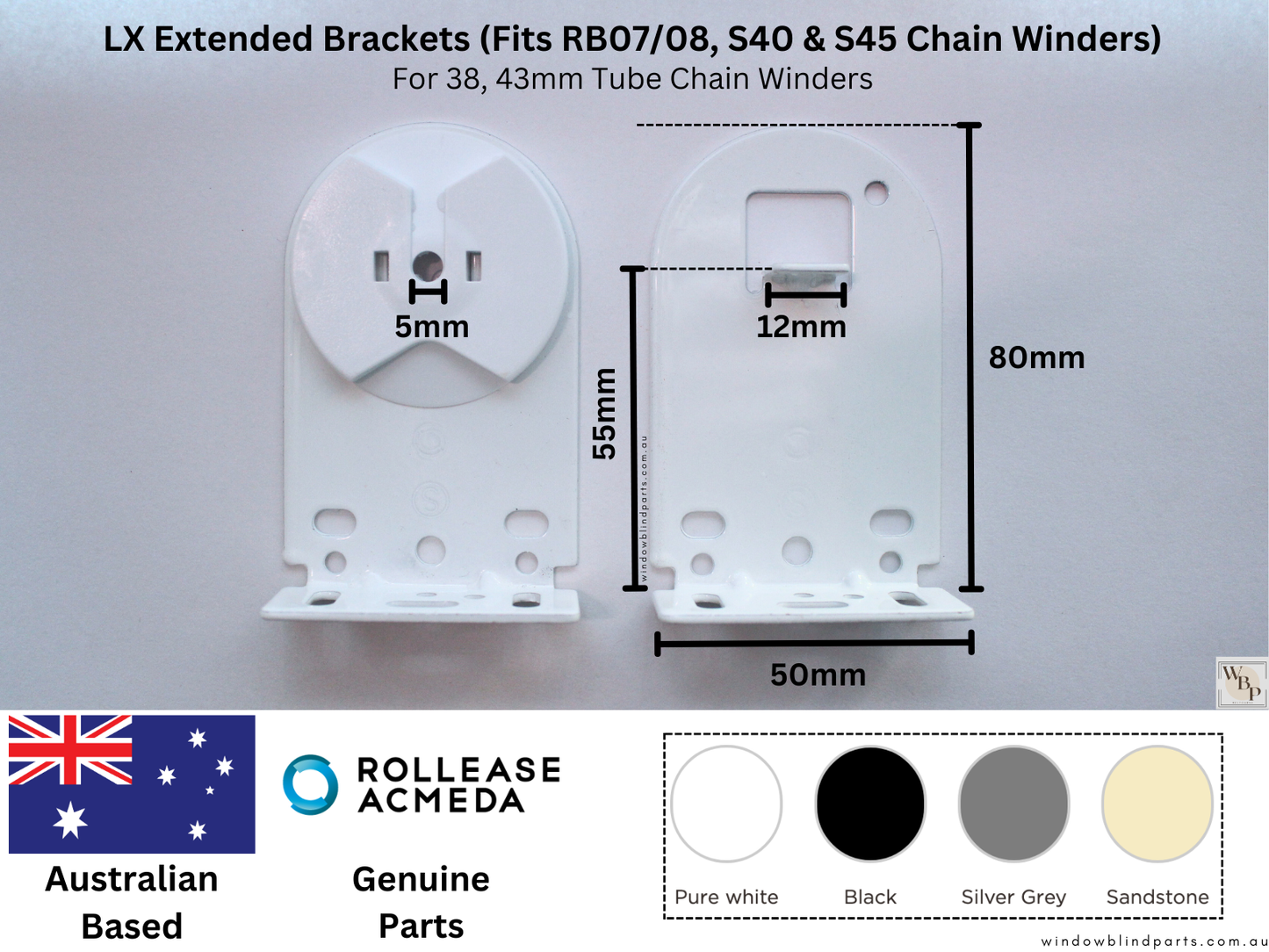 Genuine Acmeda RB08 & RB07 Roller Blinds Brackets, LX Extended Model