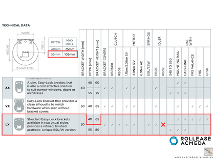 Genuine Acmeda RB08 & RB07 Roller Blinds Brackets, LX Extended Model