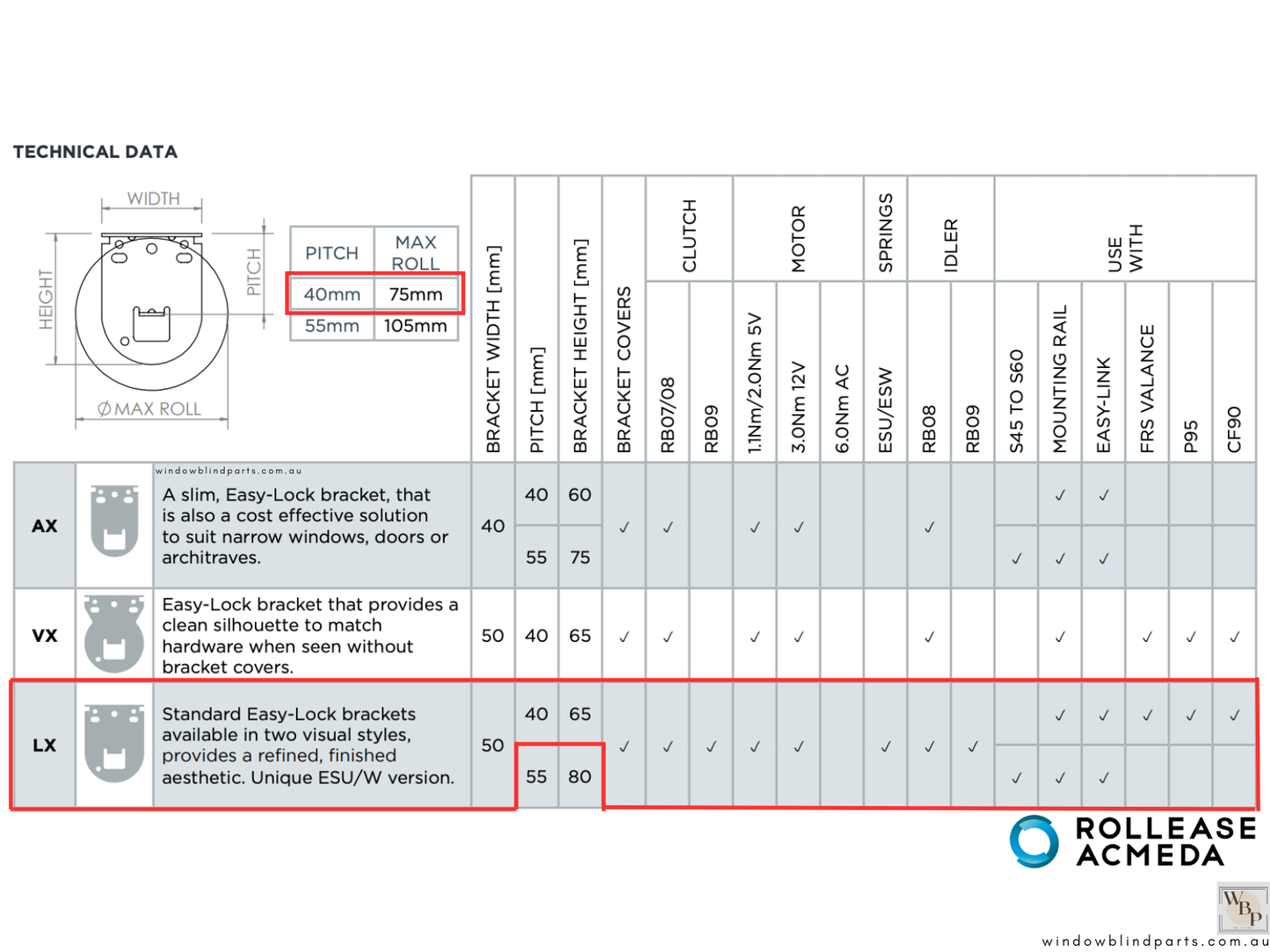 Genuine Acmeda RB09 Roller Blinds Bracket Set - LX model
