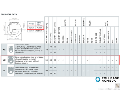 Genuine Acmeda RB08 & RB07 Roller Blinds Brackets, VX Round Model