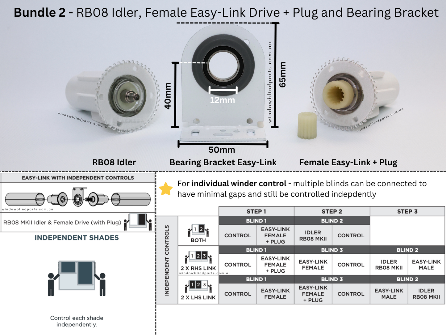 Genuine Acmeda Roller Blind Easy-Link Joiner/Connector System - Drives & Brackets Individual or Bundle