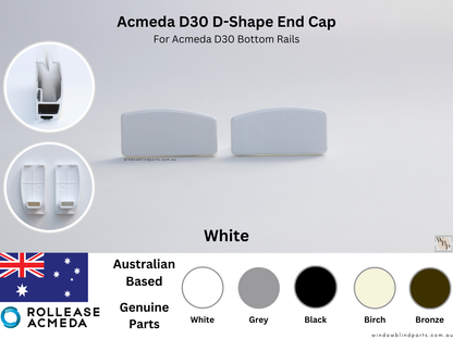 Roller Blind Acmeda D30 Bottom Rail Rectangle D-Shape End Caps