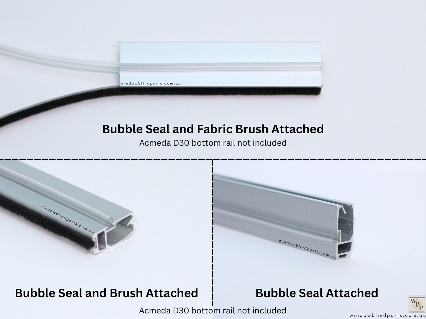 Roller Blind Bottom Rail Plastic Bubble Seal Bumper & Fabric Brush - For Acmeda D30 Rails