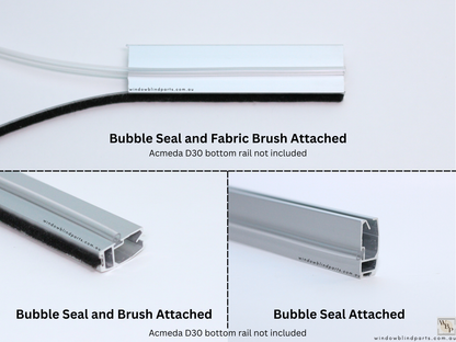 Roller Blind Bottom Rail Plastic Bubble Seal Bumper & Fabric Brush - For Acmeda D30 Rails