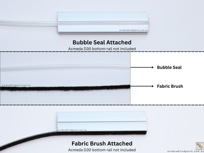 Roller Blind Bottom Rail Plastic Bubble Seal Bumper & Fabric Brush - For Acmeda D30 Rails