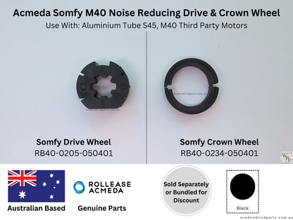 Genuine Acmeda Somfy M40 Noise Reducing Drive & Crown Wheel for S45 Tube (RB40-0205-050401 & RB40-0234-050401)