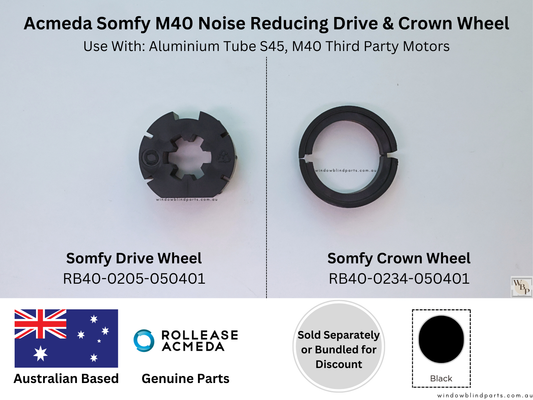 Genuine Acmeda Somfy M40 Noise Reducing Drive & Crown Wheel for S45 Tube (RB40-0205-050401 & RB40-0234-050401)