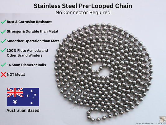 Roller Blind Chain Stainless Steel Pre Looped, No Joiners Required!