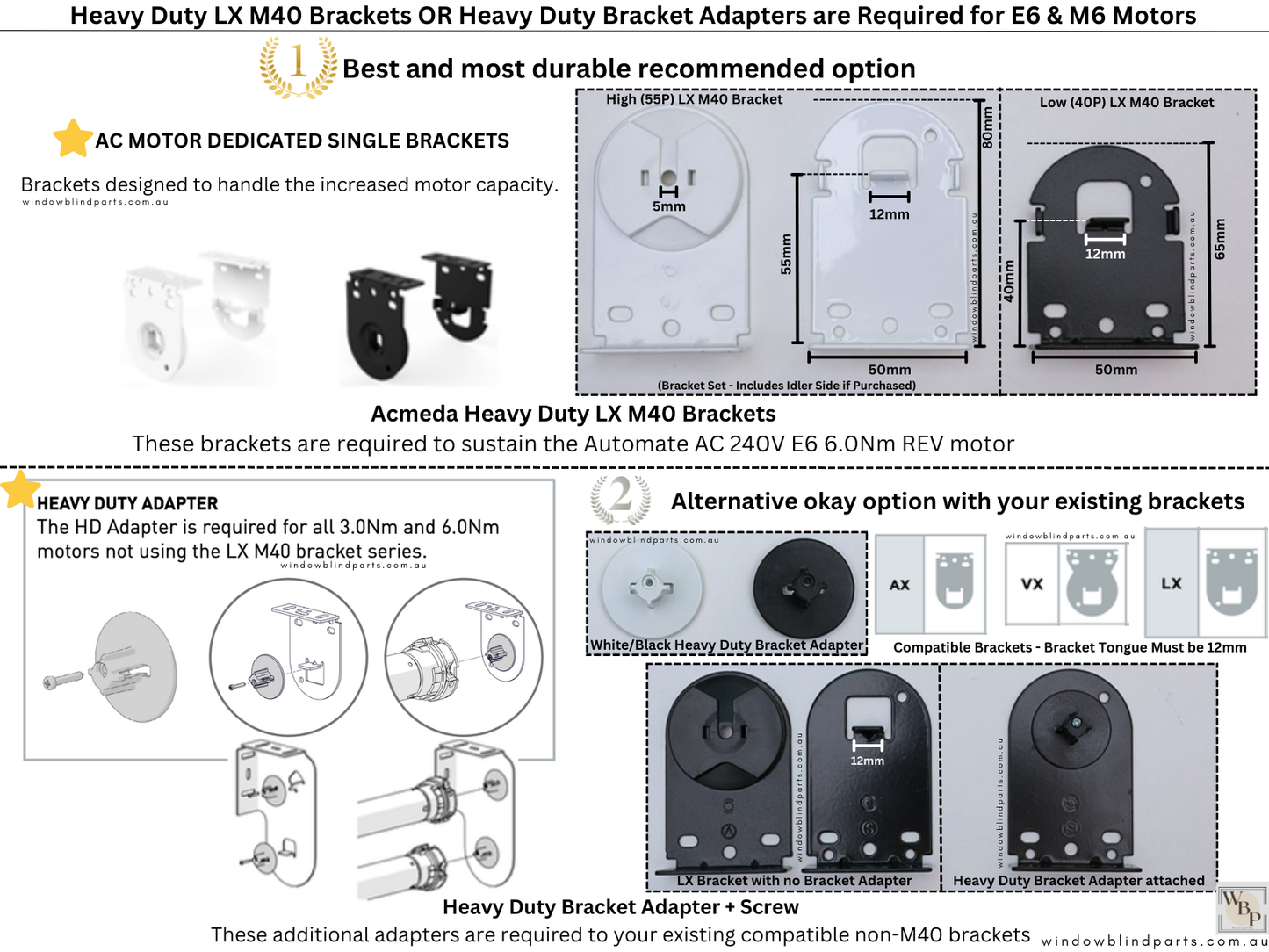 Acmeda Automate E6 6Nm 240V 35mm Wired Motor with Adapters for Roller Blinds