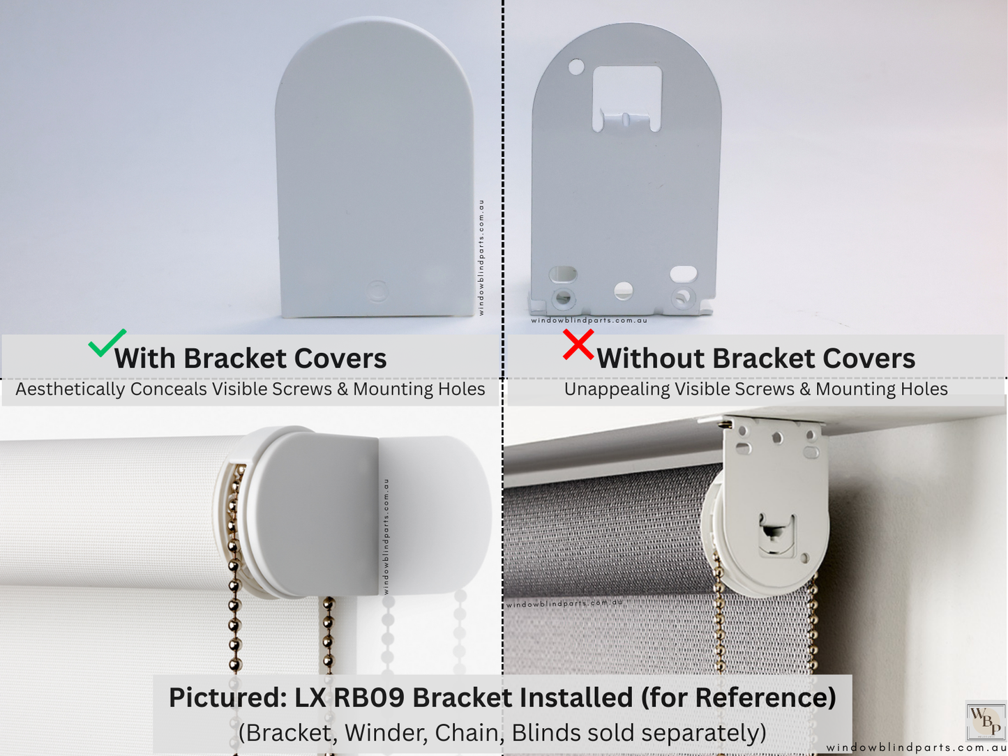 Genuine Acmeda Bracket Cover Set for Roller Blind LX Extended Brackets - 50 Width x 80mm Height