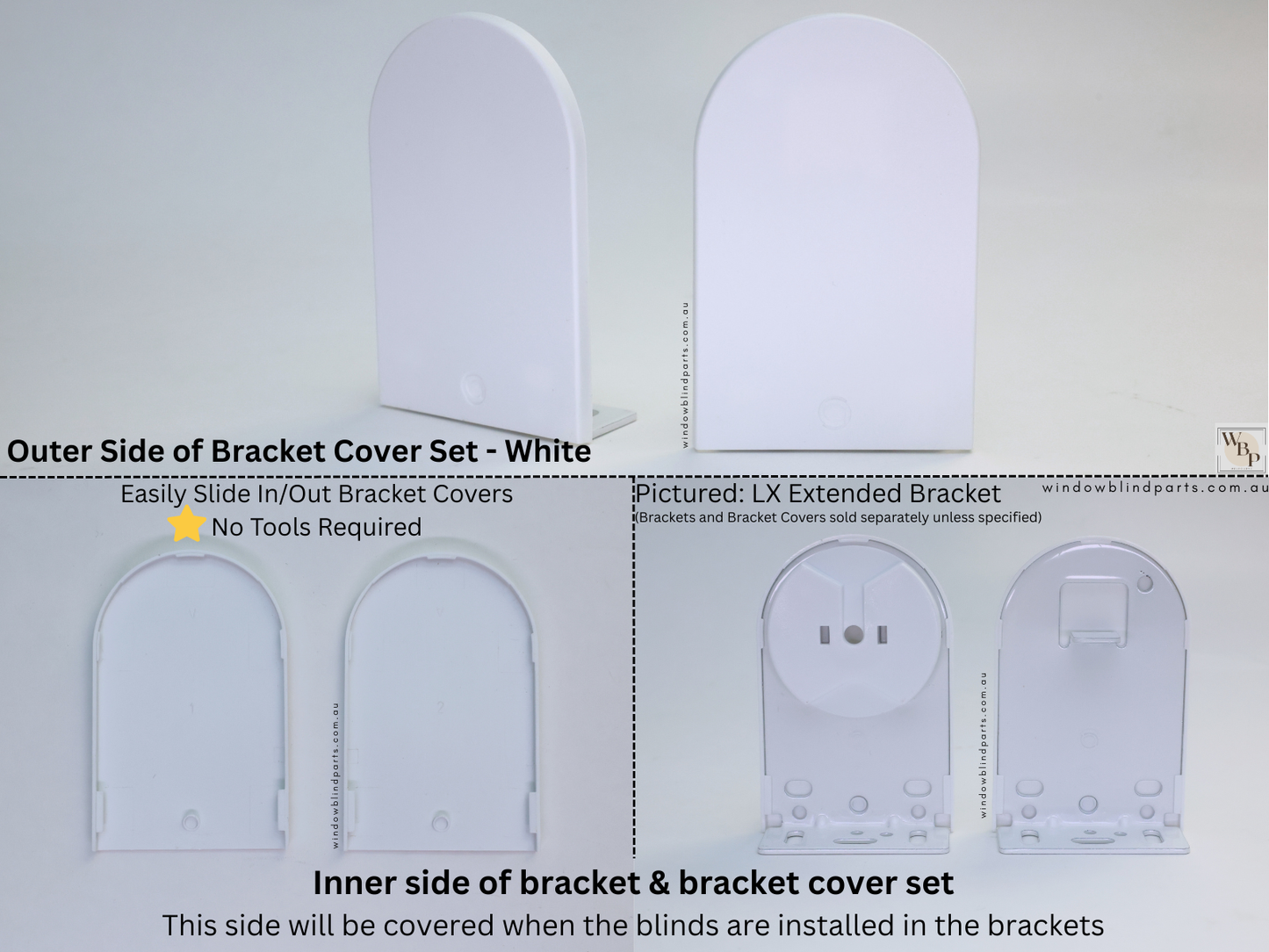 Genuine Acmeda Bracket Cover Set for Roller Blind LX Extended Brackets - 50 Width x 80mm Height
