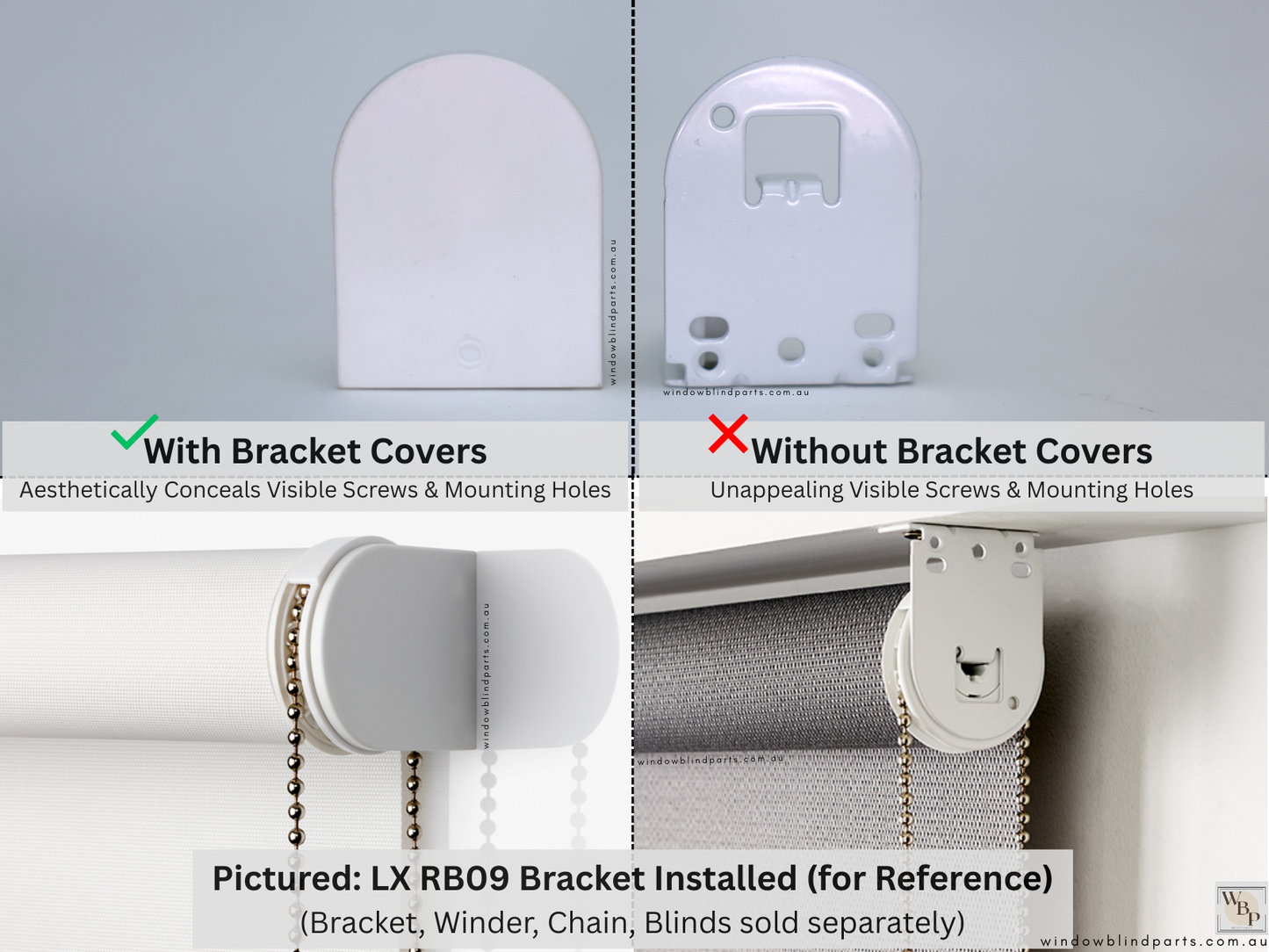 Genuine Acmeda Bracket Cover Set for Roller Blind LX RB09 & VX Round Brackets - 50 Width x 65mm Height