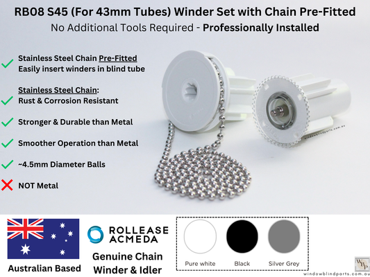 Genuine Acmeda RB08 S45 (For 43mm Tubes) Winder w/ Stainless Steel Chain Pre-Fitted