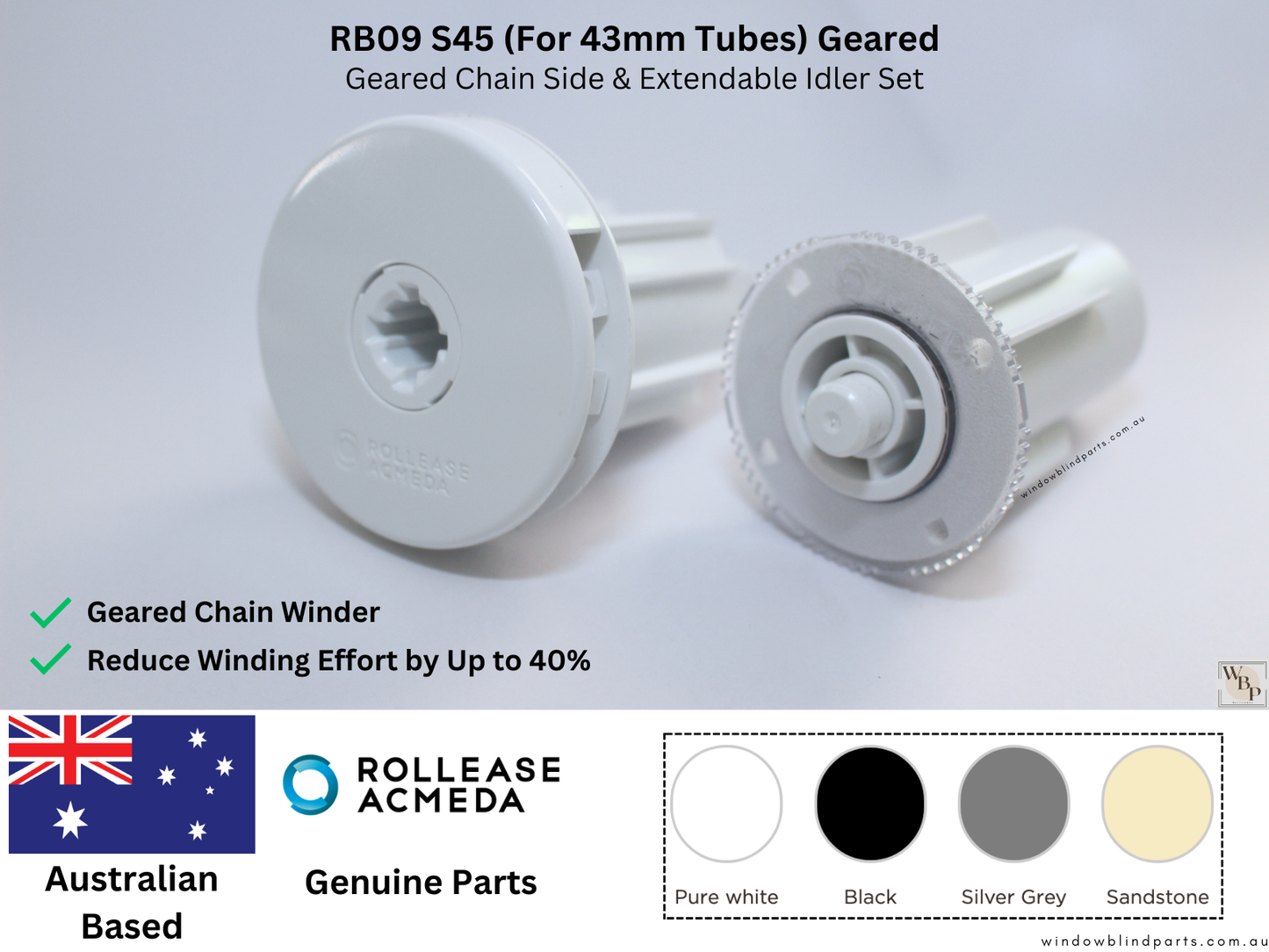 Genuine Acmeda RB09 S45 (For 43mm Tubes) Geared Side Chain Winder Control Set